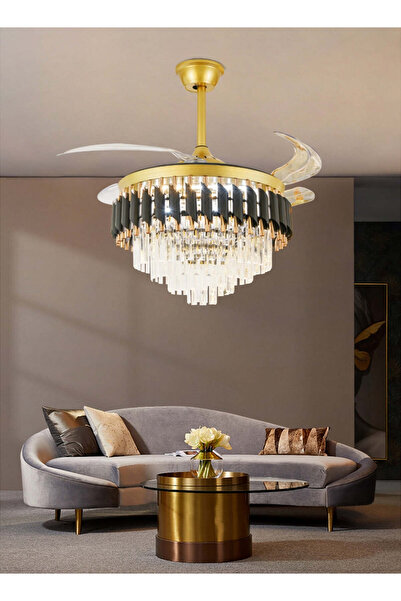 RFAN LED Chandelier, With Fan and Remote Control, Crystal and Metal, 72W, Bla...