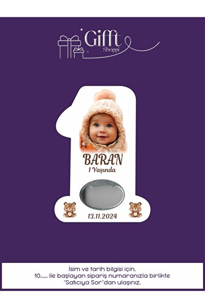 giftshoppi Resimli - Ayıcıklı 1 Rakam açacak yenidoğan doğum günü magnet hedi...