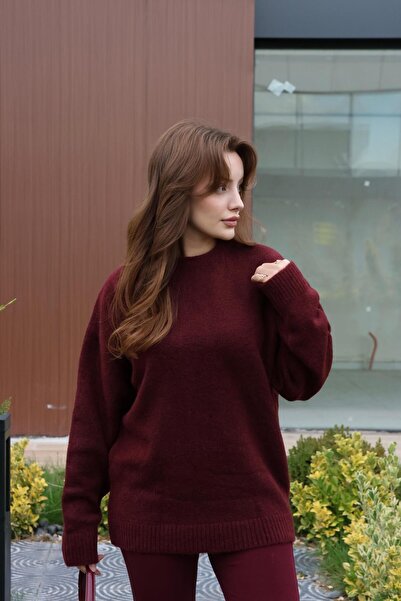 BAŞARAN Πουλόβερ με λαιμόκοψη Basic Claret Red Knitwear