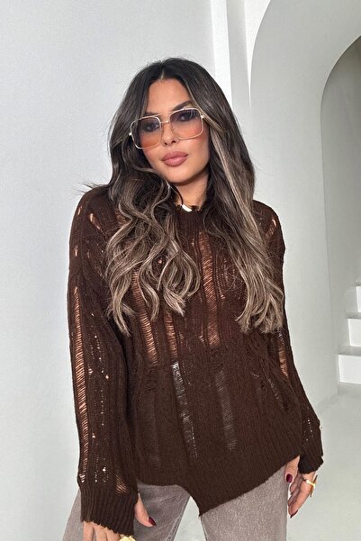 Sohotique By P سترة شعرية شبه شفافة باللون البني