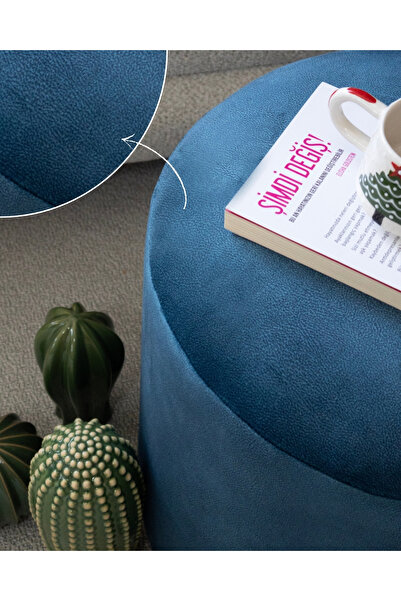 Modobi Niva Puf, Soft Nubuk Dokulu Kumaş - Petrol Mavi