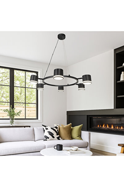 RFAN Pendant, Model DD60350-6A, 6 X GX53 LED Bulb, 3 Light Types, 72W, Black