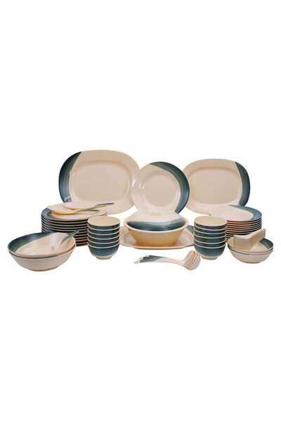ROYALFORD 64-Piece Melamine Printed Dinner Set Beige/Green 14inch