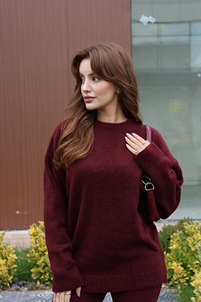 BAŞARAN Πουλόβερ με λαιμόκοψη Basic Claret Red Knitwear