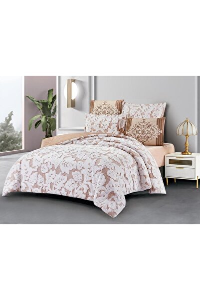 PROMISE BLUE GREEN King Comforter Set - Velvet Jacquard Beige, 6 Pieces