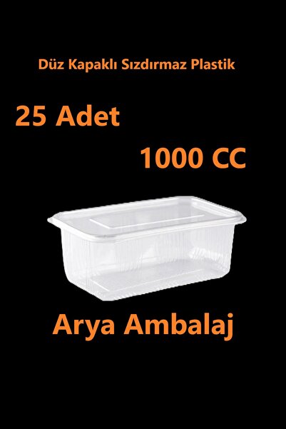 PGS Sızdırmaz Düz Kapaklı Şeffaf Plastik Kap – 1000 cc kapasiteli, 25 Adet, G...