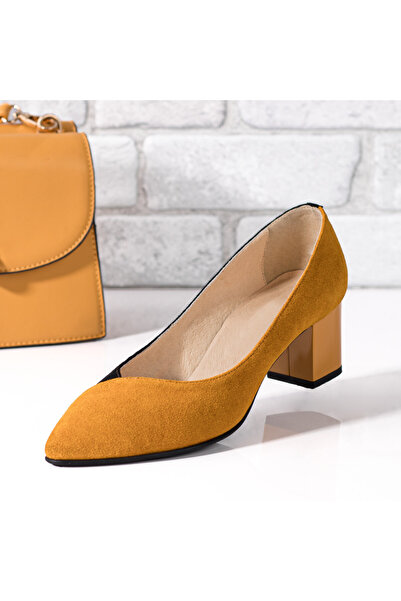 BMoD Yellow and black printed suede genuine leather women's heeled shoes MOD033890