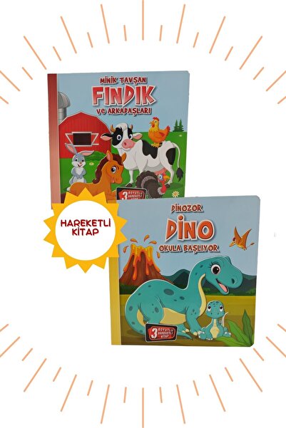 Kids Babies Hareketli Kitaplar 3 Boyutlu 2'li Set 'Minik Tavşan Fındık & Dino...