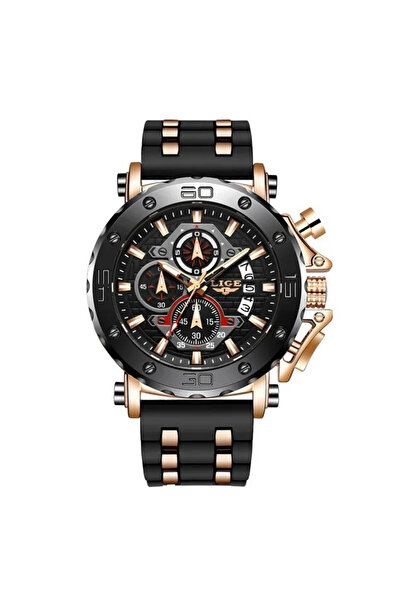 Lige Ceas bărbătesc analogic cu cuarț silicon cronograf negru