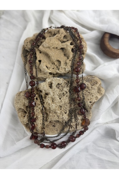 SEDEF TAKI Vintage charmlı kahve taşlı kolye