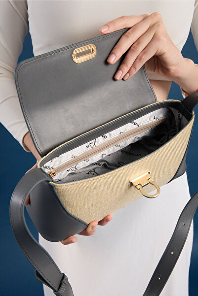 Garbalia Ottava Wicker Pattern Women's Gray Shoulder Bag with Interior Zipper Compartment and Special Buckle Lock