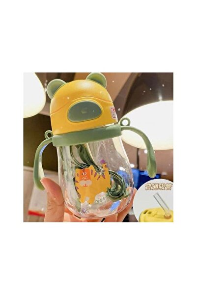 Kiesa 250ml Bpa-Free Baby Water Bottle with Straw Ear-Shaped Handle Soft Straw Baby Water Bottle Baby Feeding Bottle Water Bottle