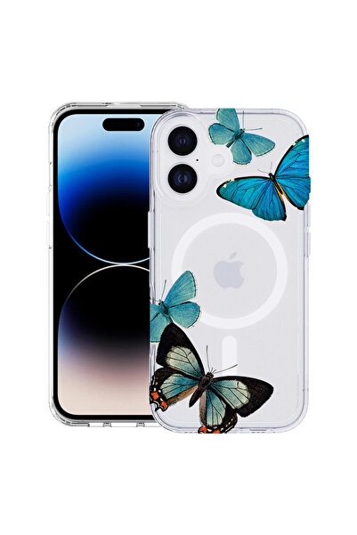 bestcase Carcasă antișoc MagSafe TPU pentru Apple iPhone 17, fluturi albaștri...