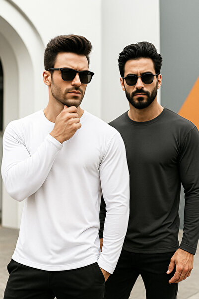 Rich Men's White-Anthracite 2-Pack Basic Long Sleeve Athlete Bodysuit