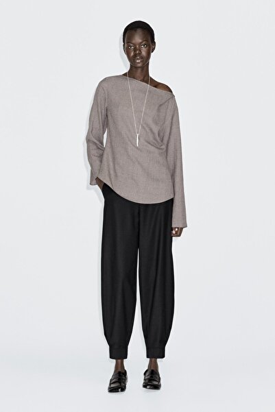 Massimo Dutti Keçe dokulu kayık yaka bluz