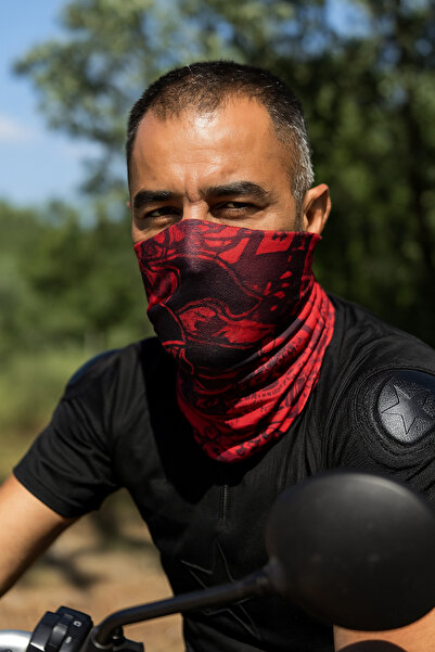 Sticker Works قناع رأس RED SKULL من Motorcu، قناع للرقبة للجنسين، باندانا للأ...