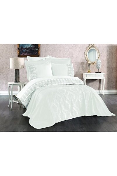 Dream Set de cuvertură cu 9 piese și lenjerie de pat brodată, pat dublu, crem