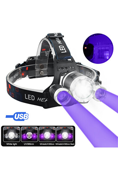 Choice5 مصباح أمامي ببطارية، بنفسجي وأبيض، بإضاءة مزدوجة (أخضر/أحمر/أشعة فوق ...