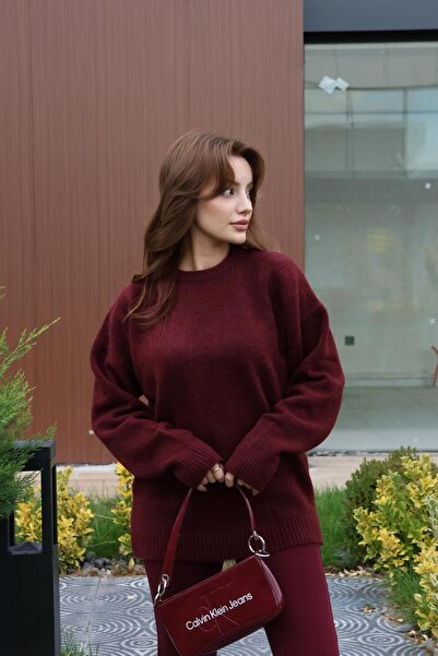 BAŞARAN Πουλόβερ με λαιμόκοψη Basic Claret Red Knitwear