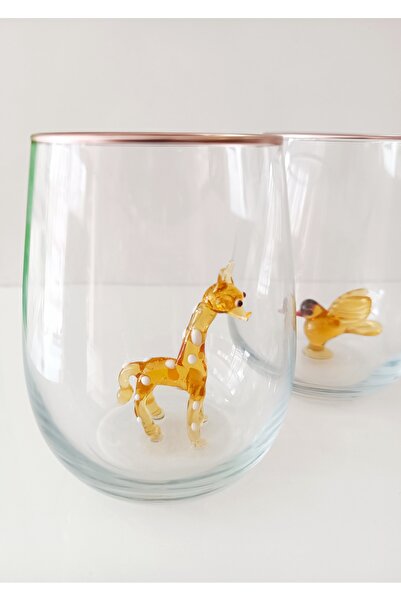 ADAMODART Gilded Water Glass Set of 3 with Giraffe, Seahorse and Bird Glass Figures