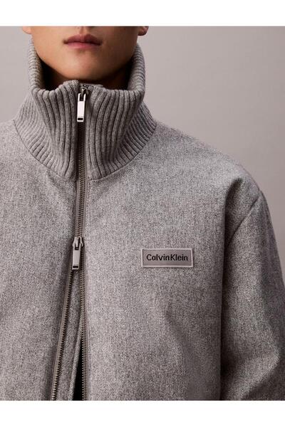Calvin Klein LS MELANGE RIB NECK WOOL PUFFER