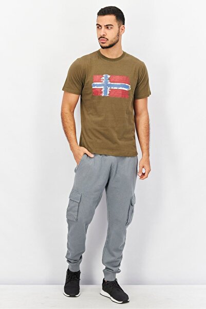 Nordland Men Crew Neck Short Sleeve Graphic Print T-shirt, Olive