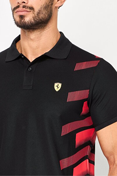 Scuderia Ferrari Men Regular Fit Brand Logo Outdoor Polo Shirt, Black
