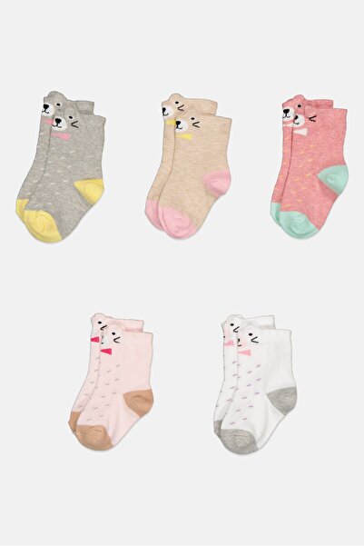 Joe Boxer Toddlers Girl 5 Pair Allover Print Crew Socks, Multicolor