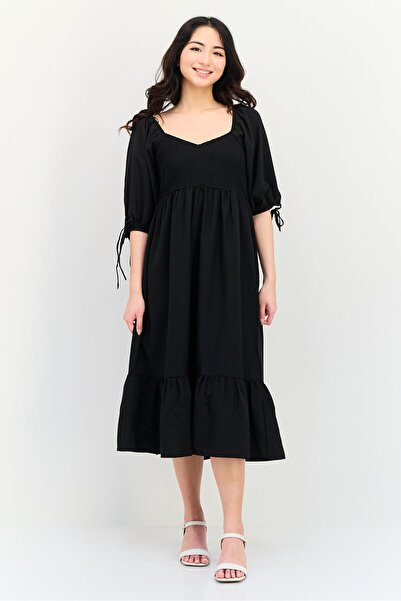 Brave Soul Women Ruched Tiered Dress, Black