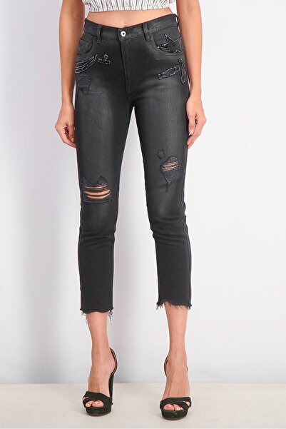 Diesel Women Belt Loops Rip Jeans, Black