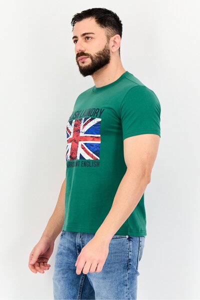 English Laundry Men Crew Neck Short Sleeve Vintage Logo T-Shirt, Green