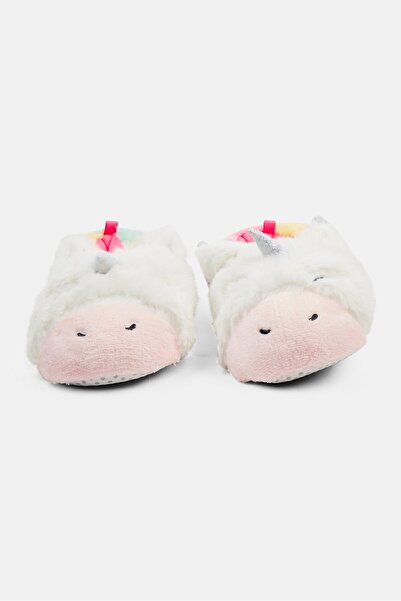 SG Footwear Kids Girl Slip On Faux Fur Home Slippers, White