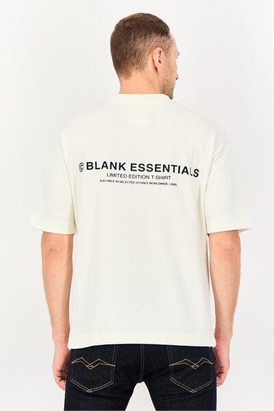 BLANK ESSENTIALS Men Crew Neck Short Sleeve Brand Logo T-Shirt, Off White