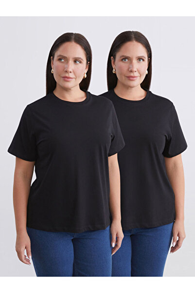 LC Waikiki Black Plus Size Crew Neck Women's T-Shirt 2-Pack