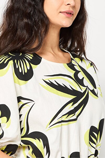 Desigual Women Round Neck Short Sleeve Floral Print Cropped Top, White