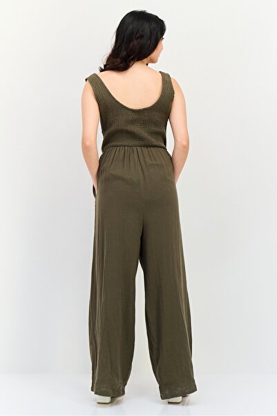 Brave Soul Women Shirred Sleeveless Jumpsuit, Dark Olive