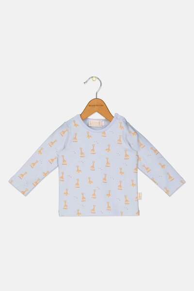 Sophie La Girafe Toddlers Boy Long Sleeve Animal Print T Shirt, Light Blue