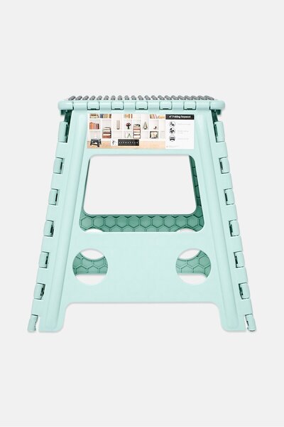 Lifestyle Plastic 16 Inch Folding Step Stool With Handle, Light Green