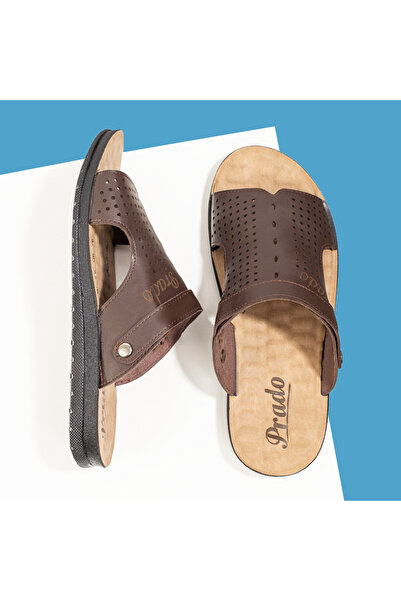 Modlet.ro Ανδρικές σκούρες καφέ casual παντόφλες με λουράκι MOD09557