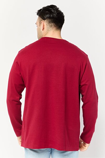 CELIO Men Crew Neck Long Sleeves Solid T-shirt, Dark Red