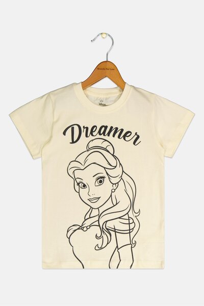 DİSNEY PRİNCESS Toddlers Girl Short Sleeve Graphic T Shirt, Light Yellow