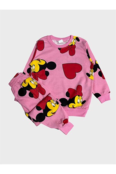 ALİŞ KİDS Set de pijamale sezoniere pentru fete, din bumbac, roz, cu mâneci lungi, cu model de inimă