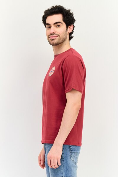 NORTHLAND Men Ribbed Collar Short Sleeve Brand Logo T-Shirt, Red