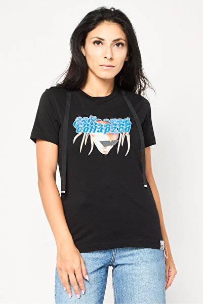 Diesel Women Crew Neck Short Sleeve Graphic Print T-Shirt, Black