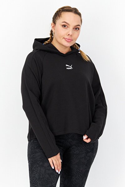 Puma Women Relaxed Fit Brand Logo Long Sleeve Outdoor Hoodie, Black