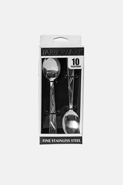 Farberware 10 قطع ملاعق شاي بوردو من الفولاذ المقاوم للصدأ، فضية