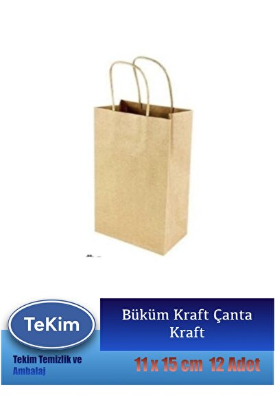tekim temizlik ve ambalaj Büküm Saplı Mini Hediyelik Kraft Karton Çanta 11x15x6 cm 12li Paket