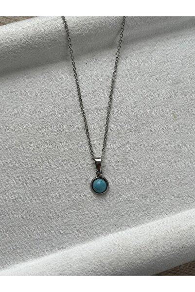 Pel Design قلادة فولاذية مصنوعة يدويًا من حجر الفيروز الفاتح