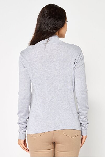 Karl Lagerfeld Women High Neck Embroidered Logo Long Sleeves Sweater, Grey