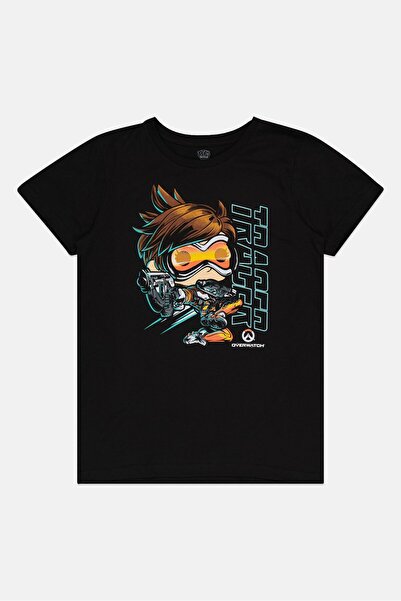 Funko Blizzard Kids Boy Overwatch Tracer T-Shirt With Pocket Pop Figurine, Black